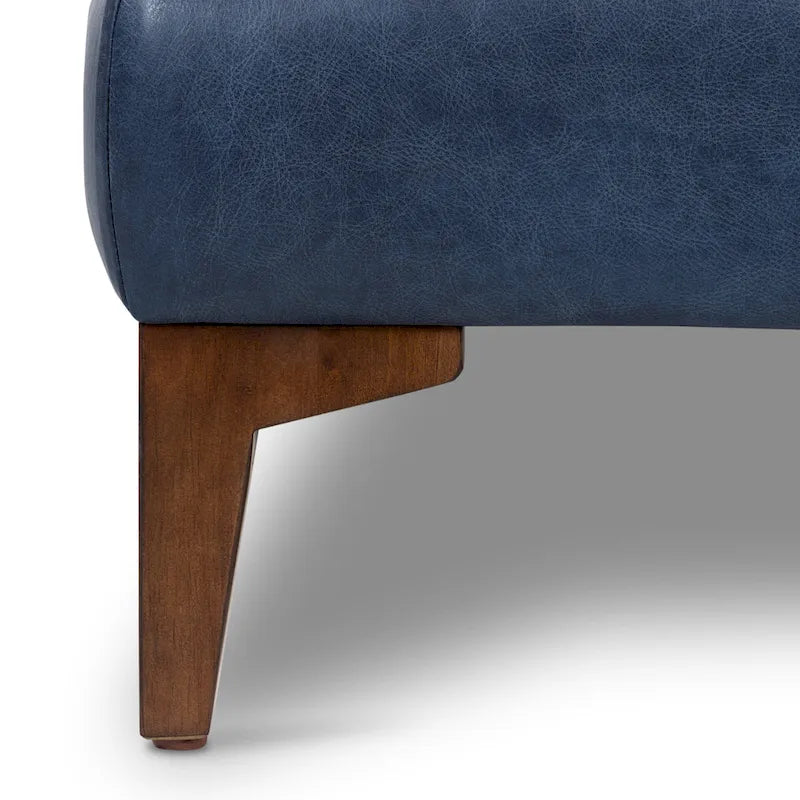 Full-Grain Italian Leather Ottoman with Feather Down Topper & Walnut Legs