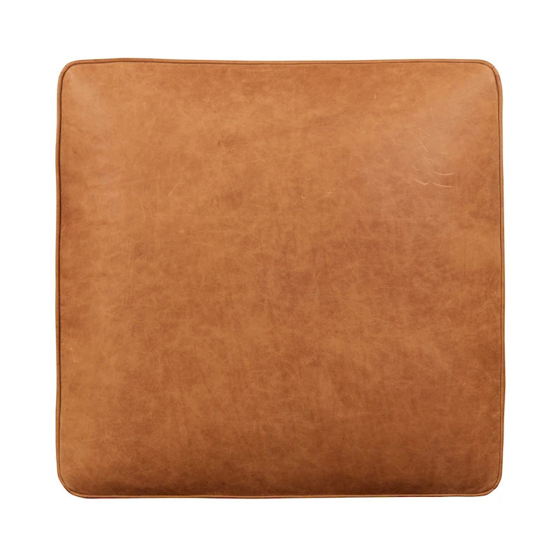 Full-Grain Italian Leather Ottoman with Feather Down Topper & Walnut Legs