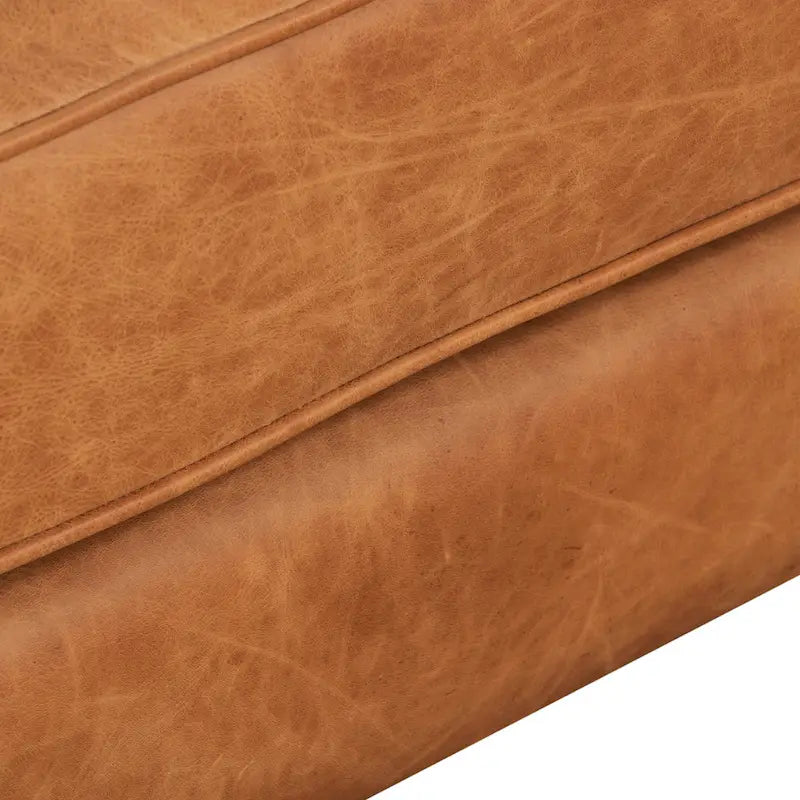 Full-Grain Italian Leather Ottoman with Feather Down Topper & Walnut Legs