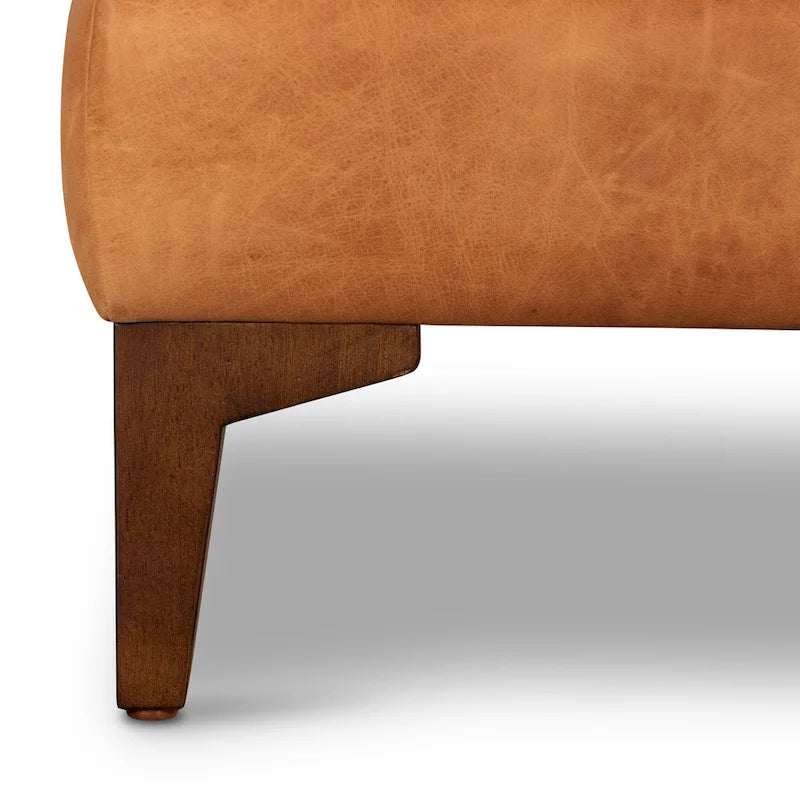 Full-Grain Italian Leather Ottoman with Feather Down Topper & Walnut Legs