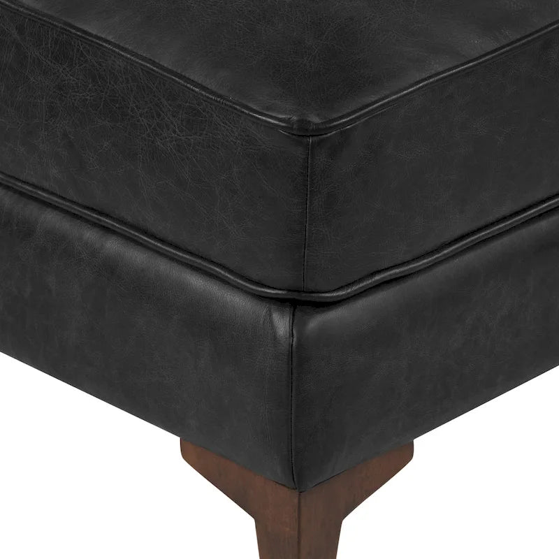 Full-Grain Italian Leather Ottoman with Feather Down Topper & Walnut Legs