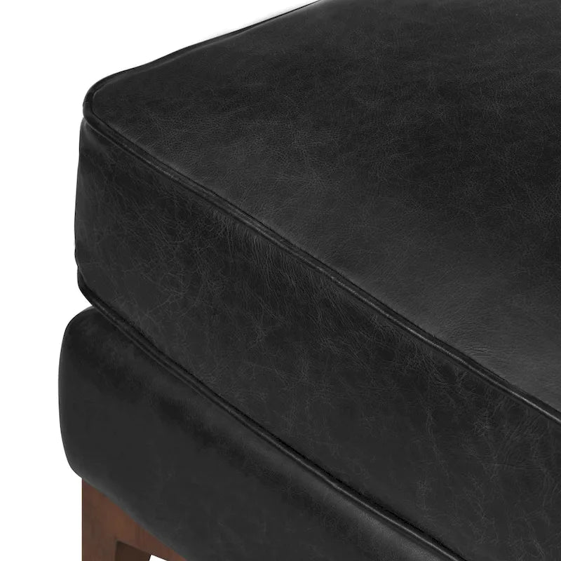 Full-Grain Italian Leather Ottoman with Feather Down Topper & Walnut Legs
