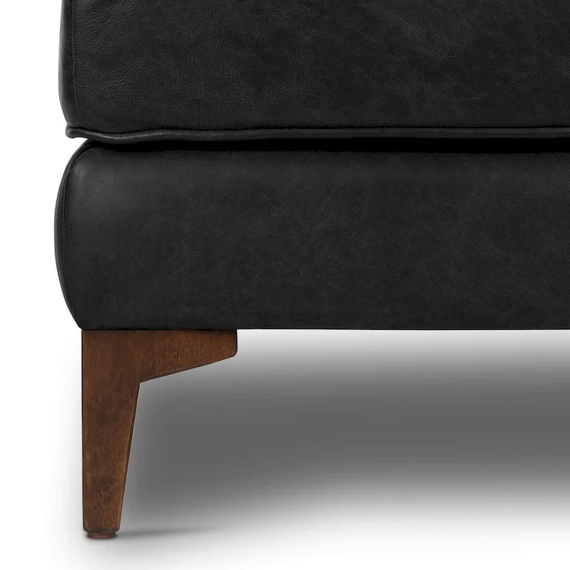 Full-Grain Italian Leather Ottoman with Feather Down Topper & Walnut Legs