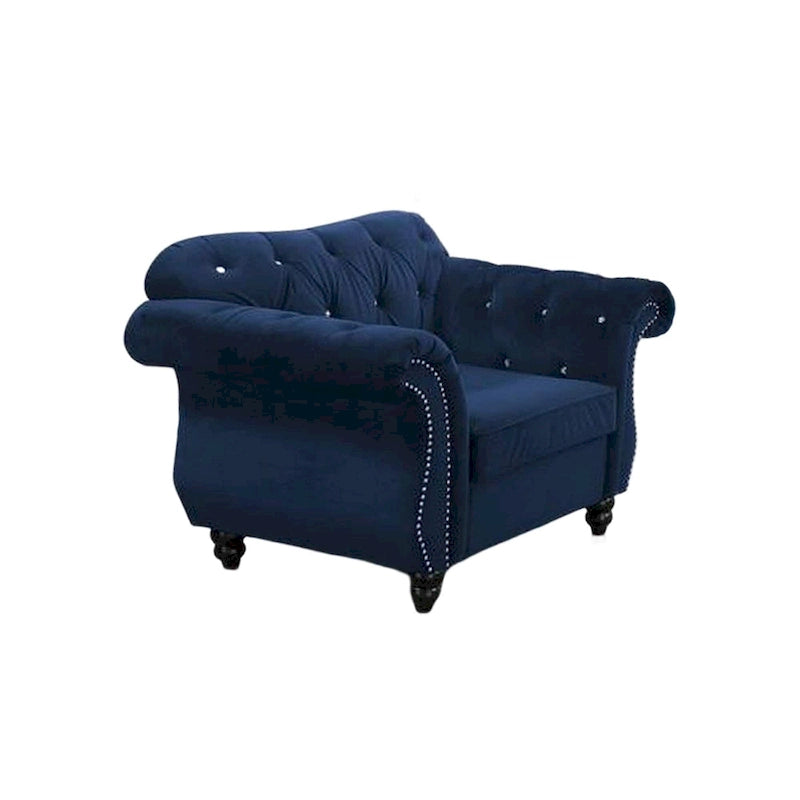 Classic Velvet Accent Chair with Button Tufted Back, Rolled Arms & Nailhead Trim