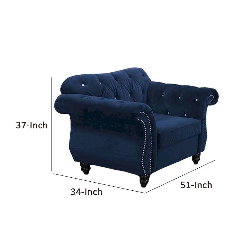 Classic Velvet Accent Chair with Button Tufted Back, Rolled Arms & Nailhead Trim