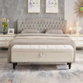 59" Upholstered Storage Bench with Button Tufting & Solid Wood Legs