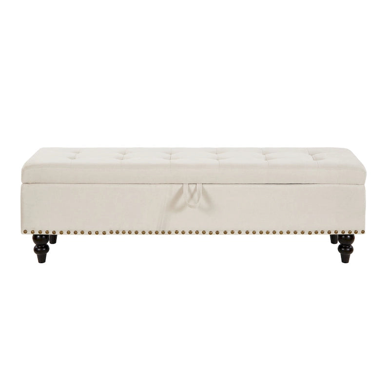 59" Upholstered Storage Bench with Button Tufting & Solid Wood Legs