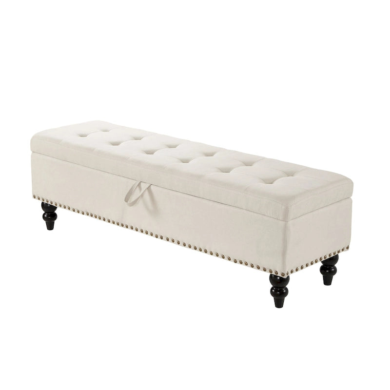 59" Upholstered Storage Bench with Button Tufting & Solid Wood Legs