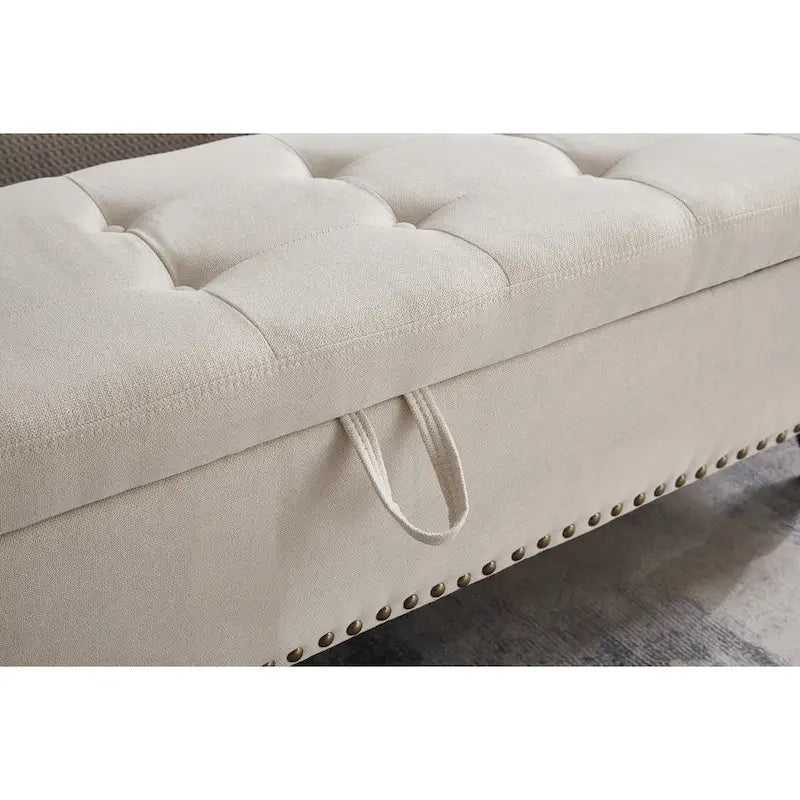 59" Upholstered Storage Bench with Button Tufting & Solid Wood Legs