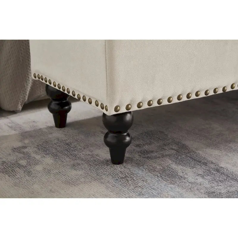 59" Upholstered Storage Bench with Button Tufting & Solid Wood Legs