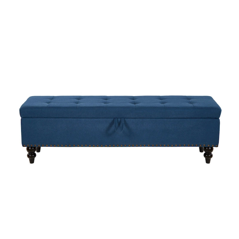 59" Upholstered Storage Bench with Button Tufting & Solid Wood Legs