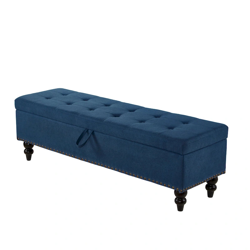 59" Upholstered Storage Bench with Button Tufting & Solid Wood Legs
