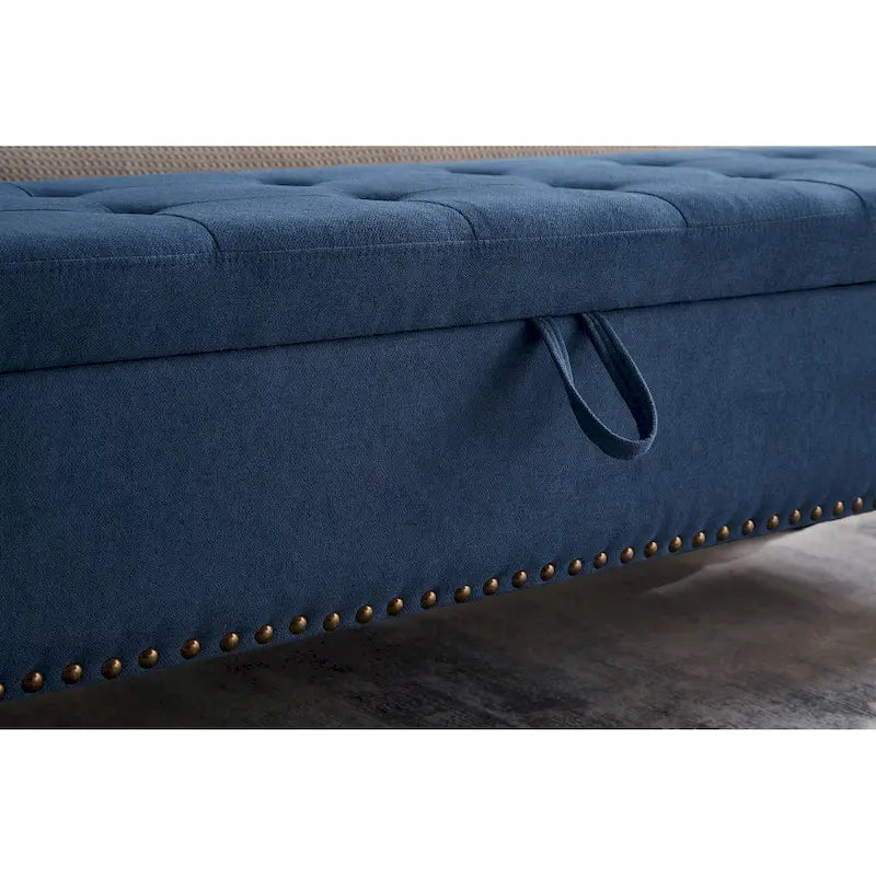 59" Upholstered Storage Bench with Button Tufting & Solid Wood Legs