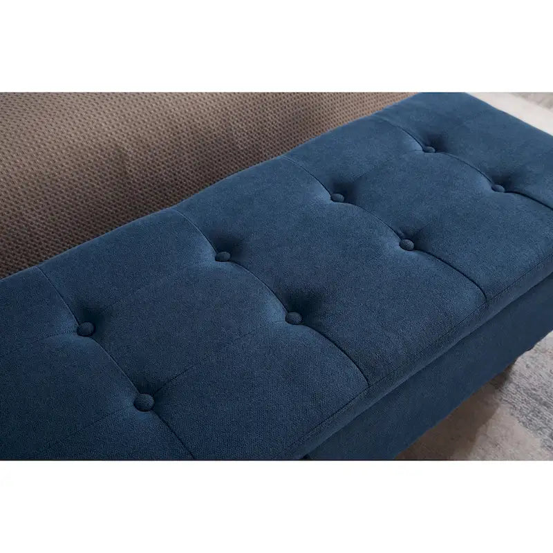 59" Upholstered Storage Bench with Button Tufting & Solid Wood Legs