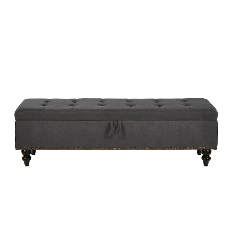 59" Upholstered Storage Bench with Button Tufting & Solid Wood Legs