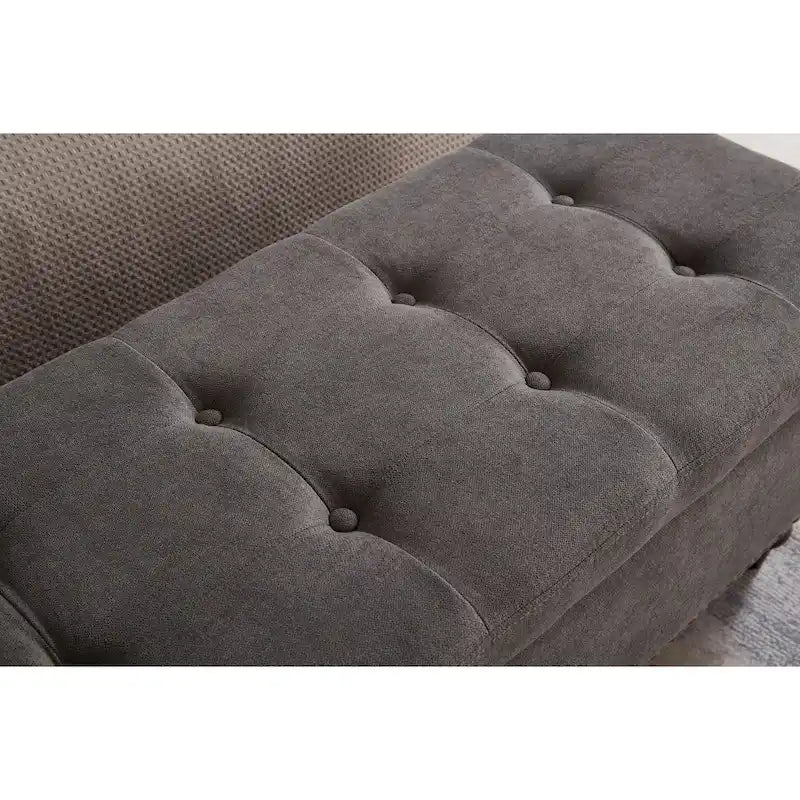 59" Upholstered Storage Bench with Button Tufting & Solid Wood Legs