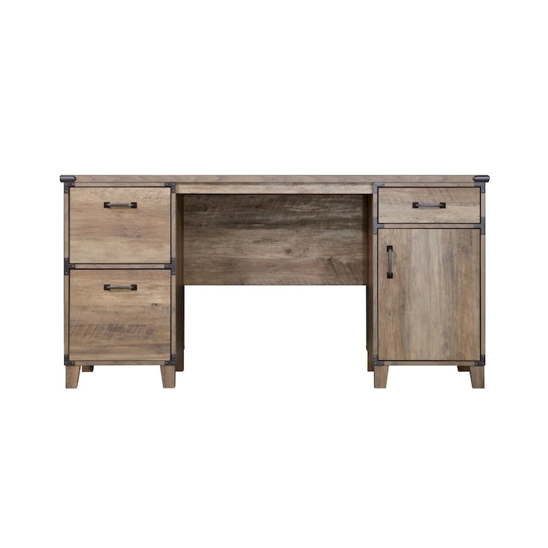 Farmhouse Executive Desk with File Drawers, Cabinet & X-Cross Door Detail