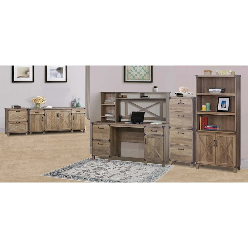 Farmhouse Executive Desk with File Drawers, Cabinet & X-Cross Door Detail