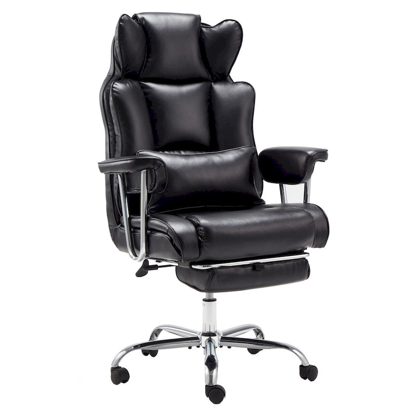 High-Back Leather Office Chair with Footrest & Adjustable Recline, 400 lbs Capacity