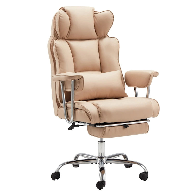 High-Back Leather Office Chair with Footrest & Adjustable Recline, 400 lbs Capacity
