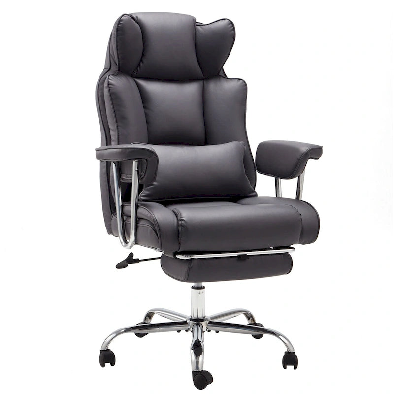 High-Back Leather Office Chair with Footrest & Adjustable Recline, 400 lbs Capacity