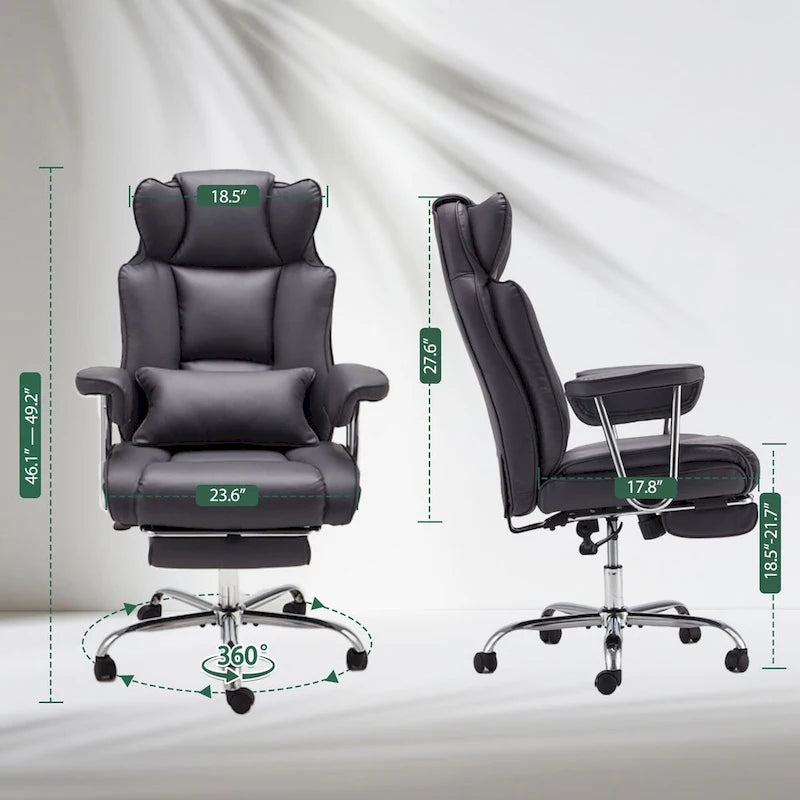 High-Back Leather Office Chair with Footrest & Adjustable Recline, 400 lbs Capacity