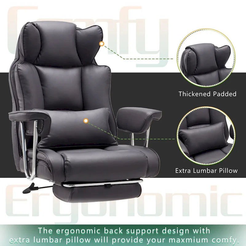 High-Back Leather Office Chair with Footrest & Adjustable Recline, 400 lbs Capacity