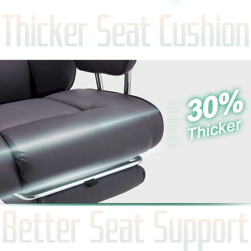 High-Back Leather Office Chair with Footrest & Adjustable Recline, 400 lbs Capacity