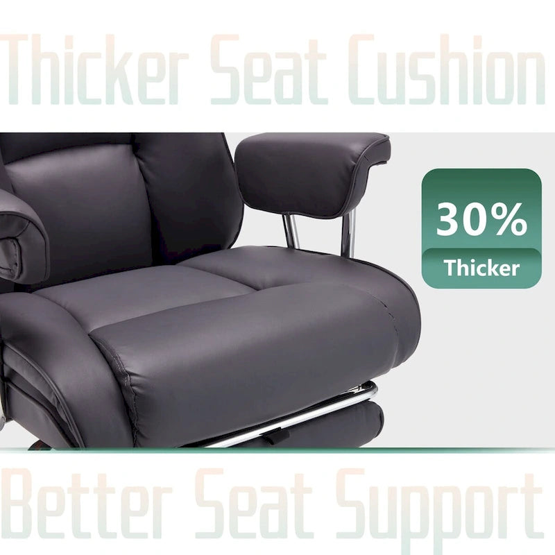 High-Back Leather Office Chair with Footrest & Adjustable Recline, 400 lbs Capacity