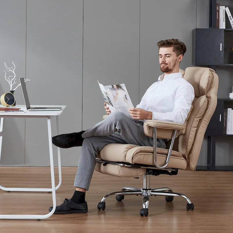 High-Back Leather Office Chair with Footrest & Adjustable Recline, 400 lbs Capacity