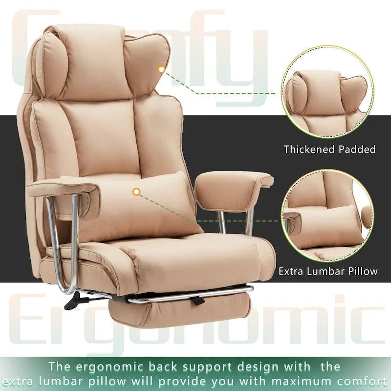 High-Back Leather Office Chair with Footrest & Adjustable Recline, 400 lbs Capacity