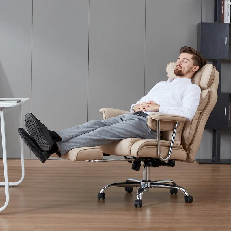 High-Back Leather Office Chair with Footrest & Adjustable Recline, 400 lbs Capacity
