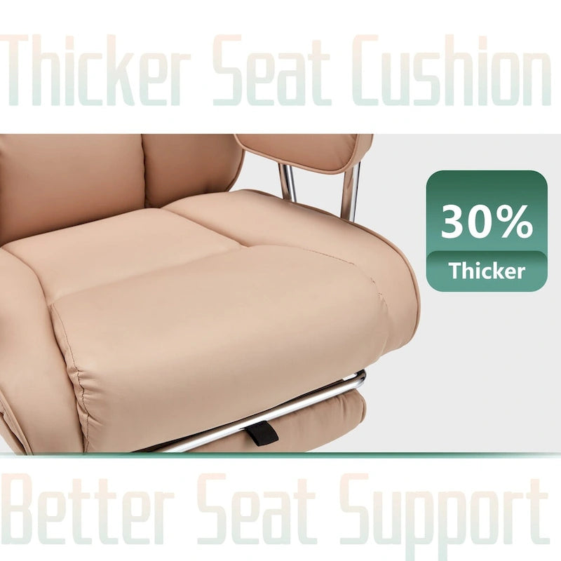 High-Back Leather Office Chair with Footrest & Adjustable Recline, 400 lbs Capacity