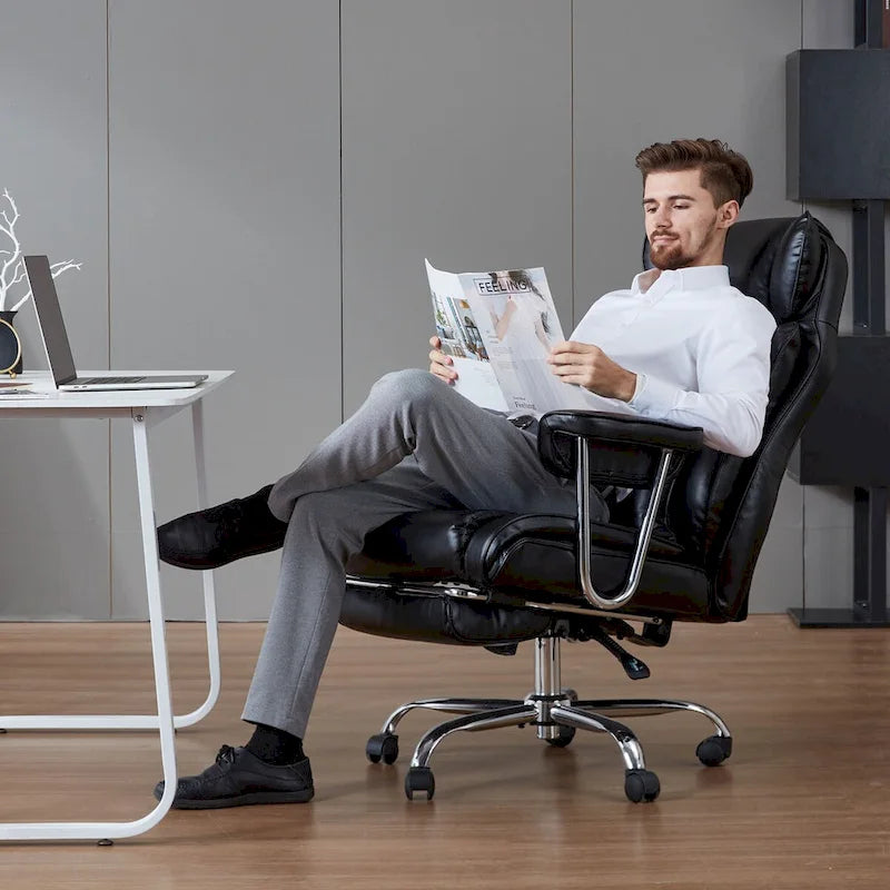 High-Back Leather Office Chair with Footrest & Adjustable Recline, 400 lbs Capacity