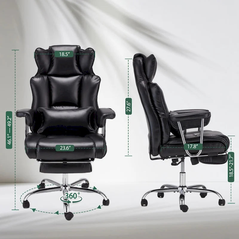 High-Back Leather Office Chair with Footrest & Adjustable Recline, 400 lbs Capacity