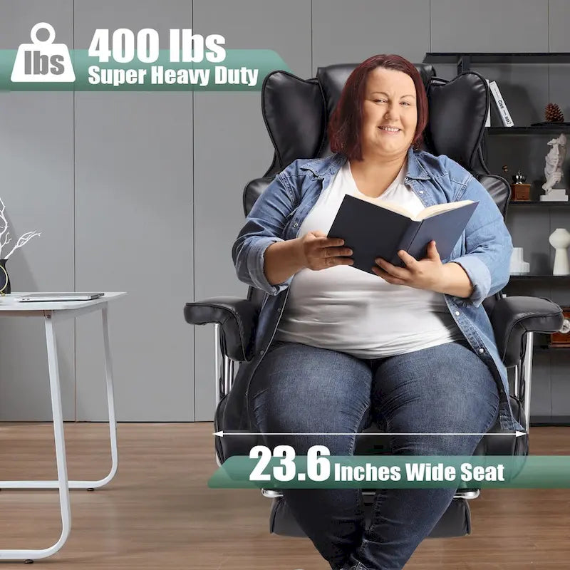 High-Back Leather Office Chair with Footrest & Adjustable Recline, 400 lbs Capacity