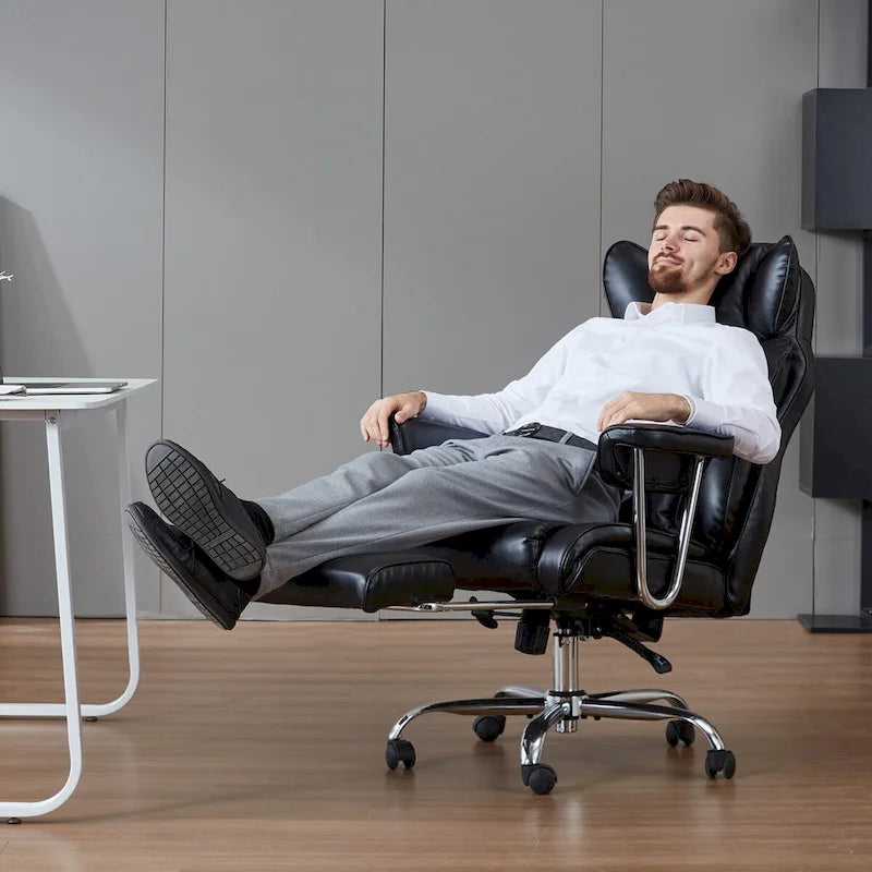 High-Back Leather Office Chair with Footrest & Adjustable Recline, 400 lbs Capacity