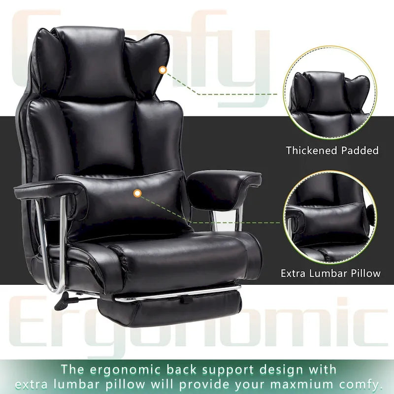 High-Back Leather Office Chair with Footrest & Adjustable Recline, 400 lbs Capacity