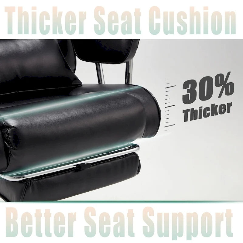 High-Back Leather Office Chair with Footrest & Adjustable Recline, 400 lbs Capacity